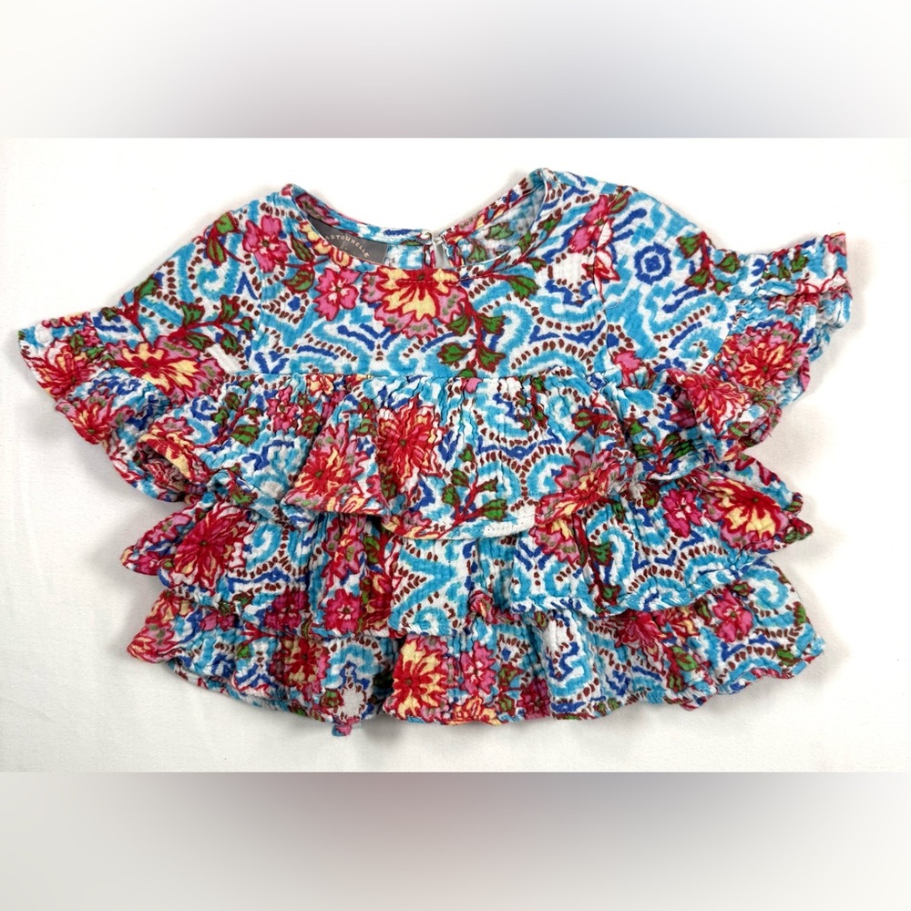 PASTOURELLE BY PIPPA & JULIE Girls Ruffle Tiered Top 5 Boho‎ Floral Festival